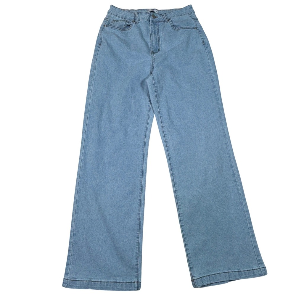 Ettelo Women Light Blue High Waisted Wide Leg Denim Jeans Size 10 H9B302